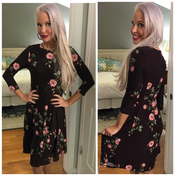 β€οΈLAST 1! Stunning Deep Plum Floral Dress! - Picture 2 of 3